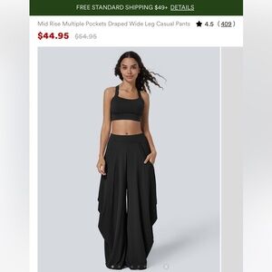 Halara mid rise draped wide leg casual pants black size Large petite, NWT